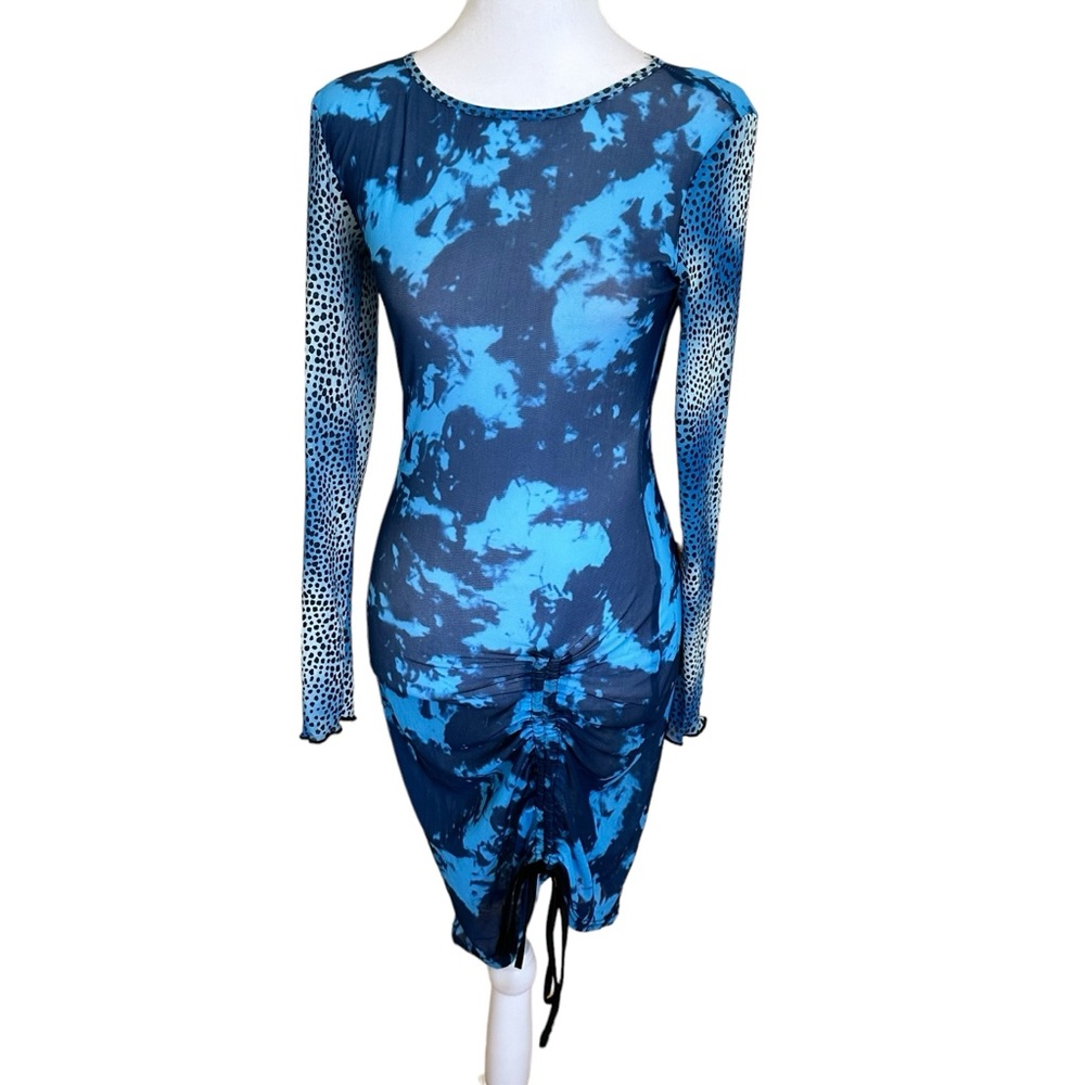 Women’s Sheer Mesh Long Sleeve Bodycon Cover Up Dress Blue Size Small NWOT - Picture 10 of 12